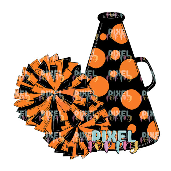 Orange and Black PomPom and Megaphone  | Cheer Sublimation | Cheer Digital Art | Sublimation Design | Heat Transfer | Digital Download Copy