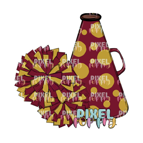 Maroon and Gold PomPom and Megaphone  | Cheer Sublimation | Cheer Digital Art | Sublimation Design | Heat Transfer | Digital Download Copy Copy