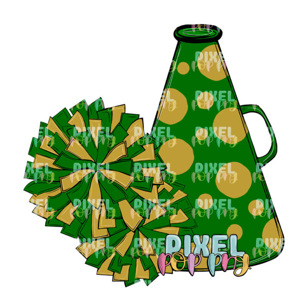 Green and Gold PomPom and Megaphone  | Cheer Sublimation | Cheer Digital Art | Sublimation Design | Heat Transfer | Digital Download